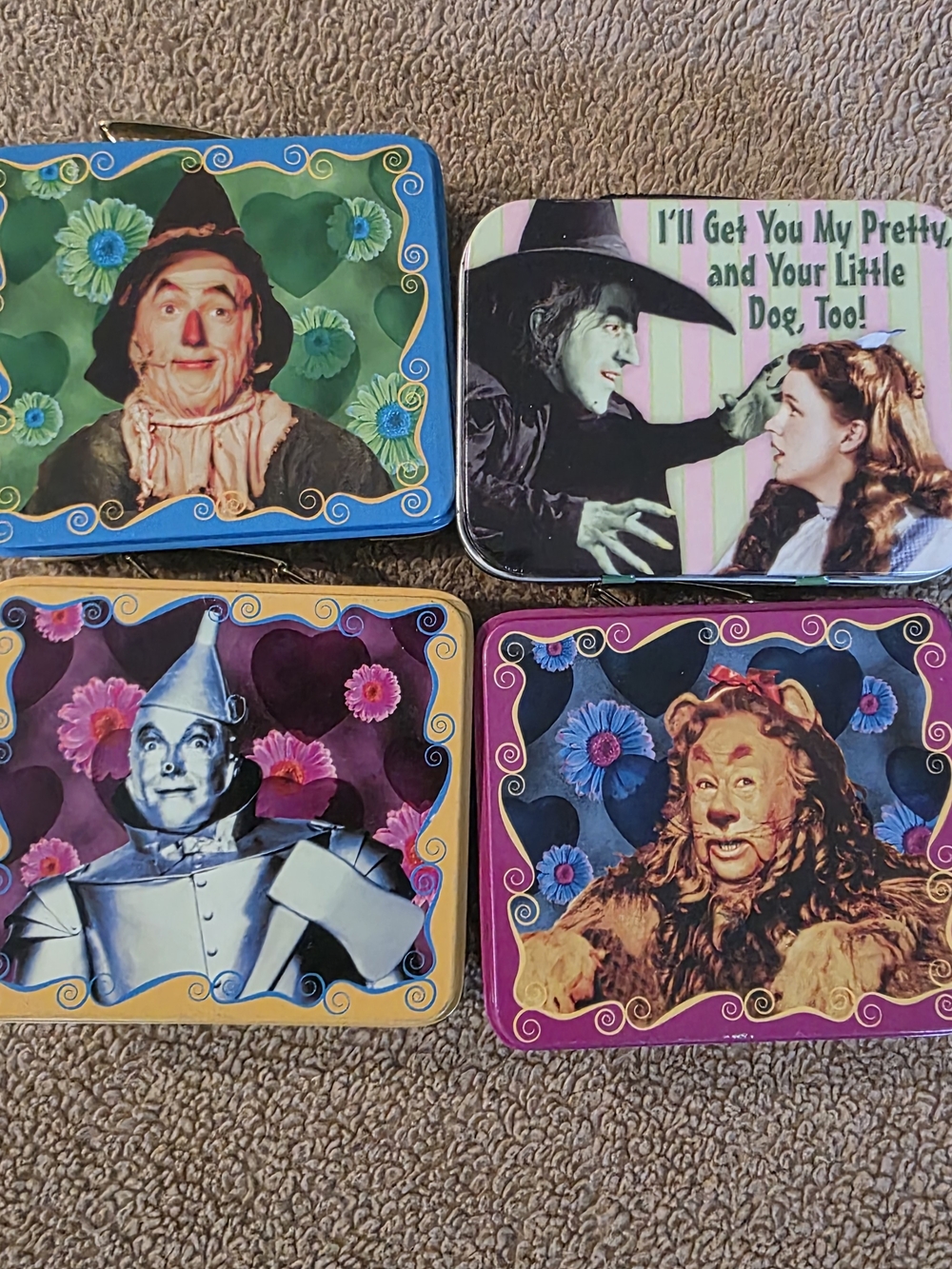 Vintage 1999 Wizard Of Oz Mini Lunchbox Style Candy Tins Multi Character Set